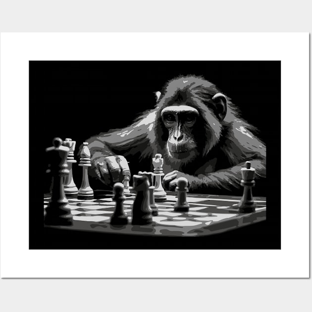 intelligent monkey plays chess Wall Art by lkn
